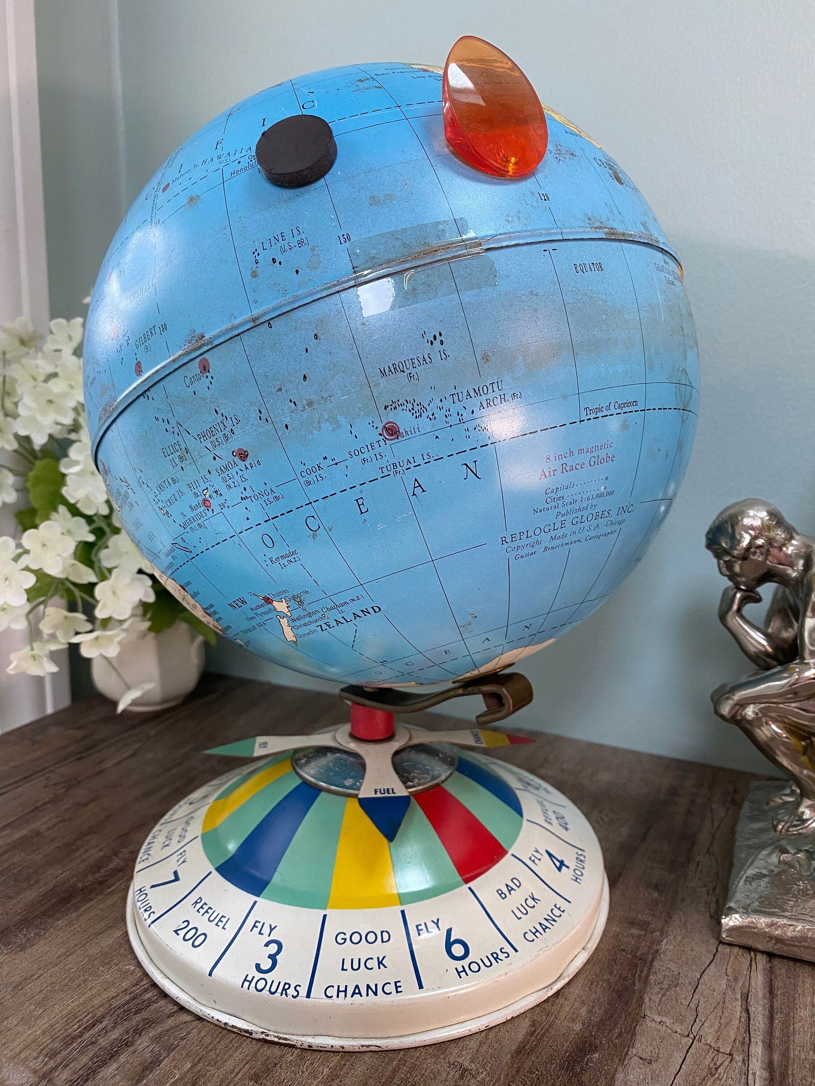 Midcentury Tin Desk Globe -  Magnetic Metal Toy - Duckwells