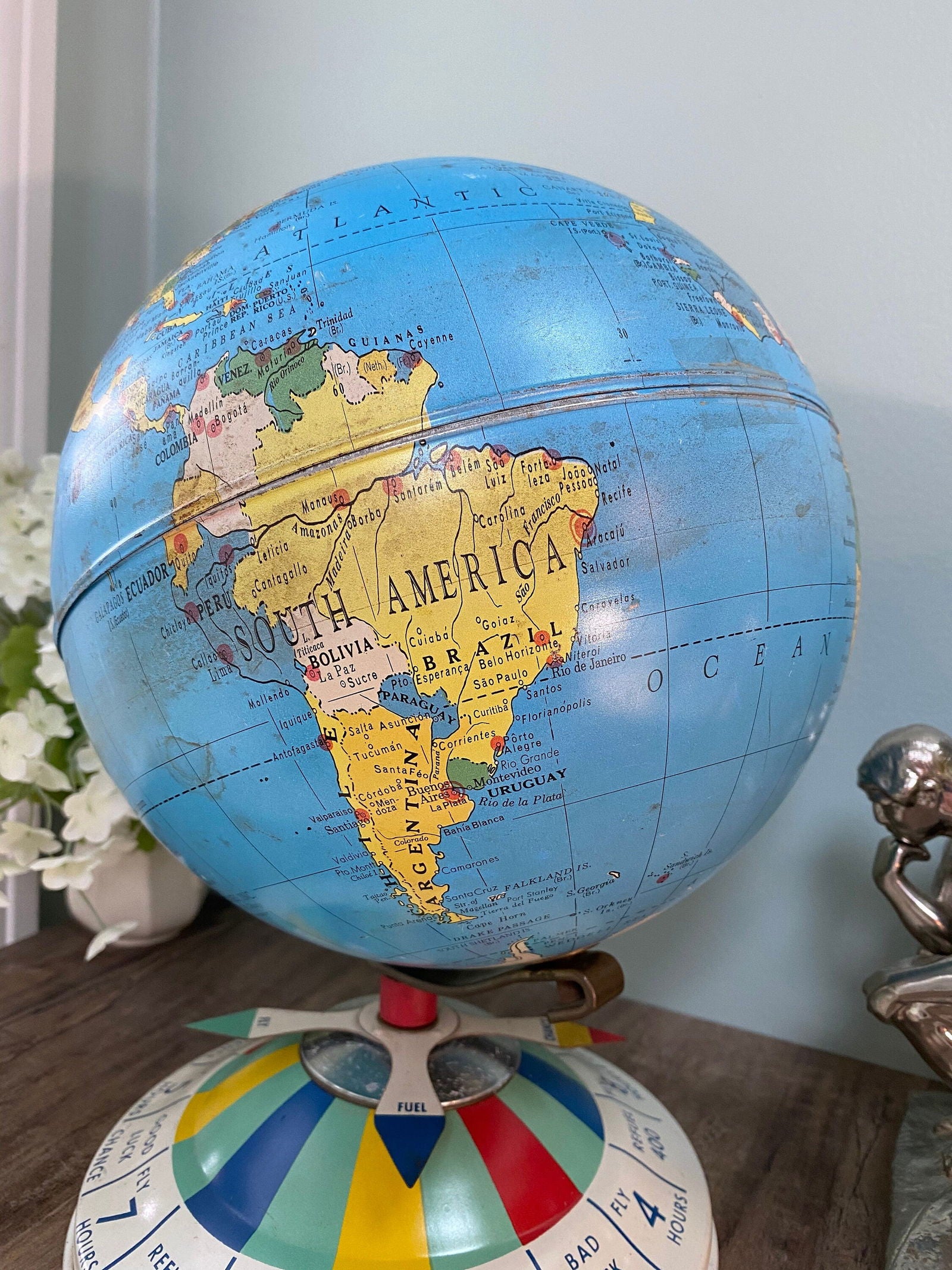 Midcentury Tin Desk Globe -  Magnetic Metal Toy - Duckwells