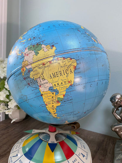Midcentury Tin Desk Globe -  Magnetic Metal Toy - Duckwells