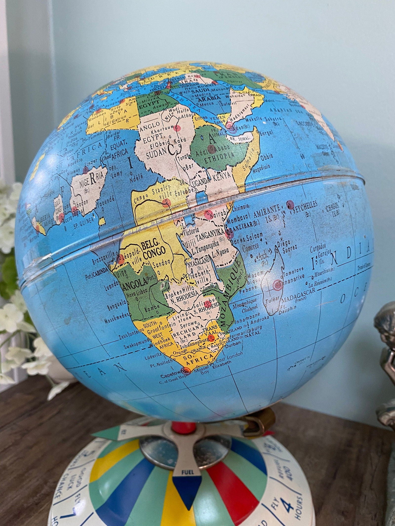 Midcentury Tin Desk Globe -  Magnetic Metal Toy - Duckwells