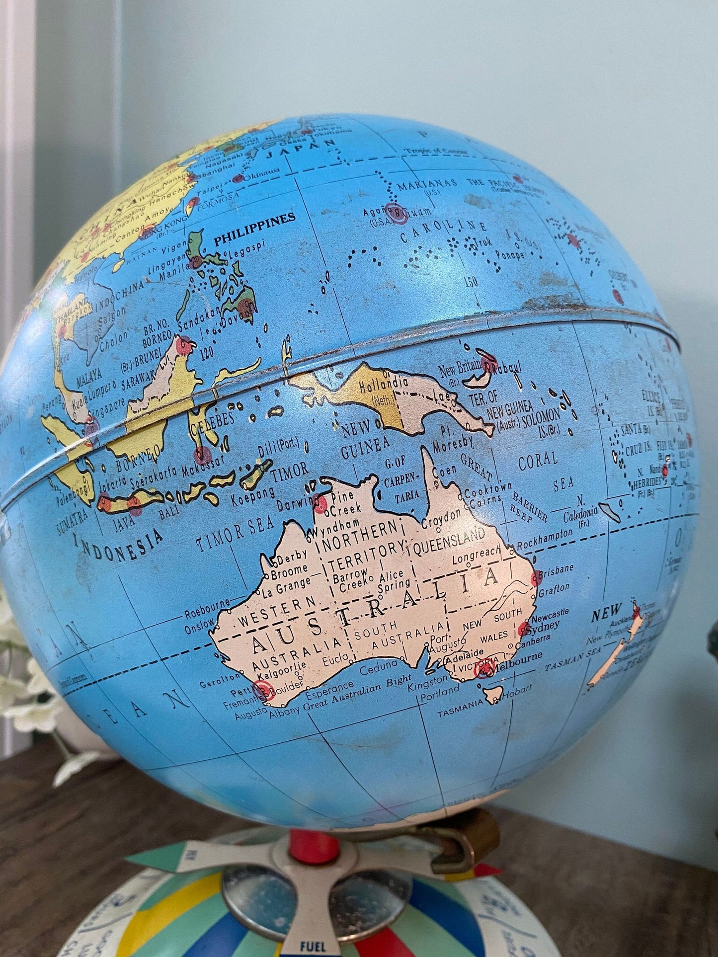 Midcentury Tin Desk Globe -  Magnetic Metal Toy - Duckwells