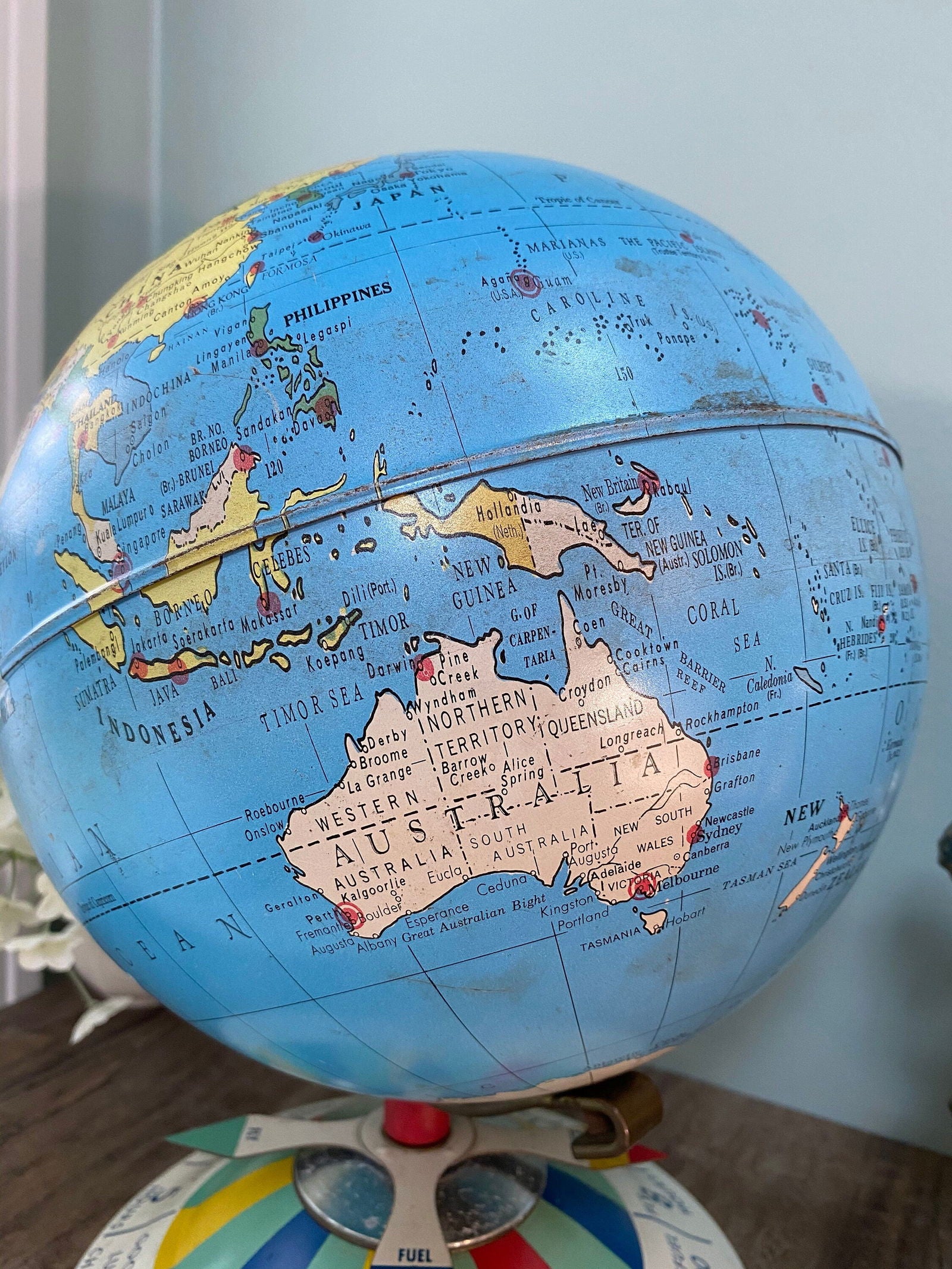 Midcentury Tin Desk Globe -  Magnetic Metal Toy - Duckwells