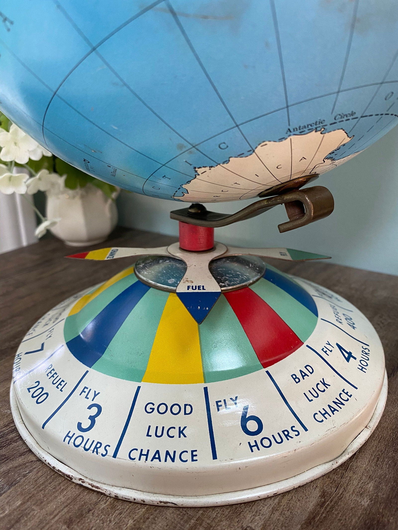 Midcentury Tin Desk Globe -  Magnetic Metal Toy - Duckwells
