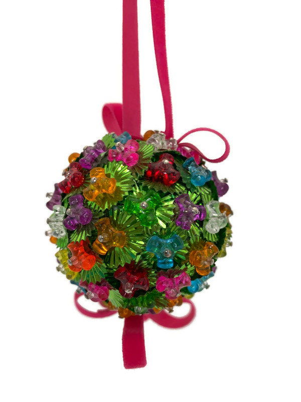 Vintage Beaded Green Christmas Ornaments - Set of 2 - Duckwells