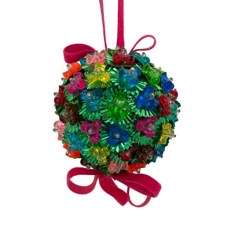 Vintage Beaded Green Christmas Ornaments - Set of 2 - Duckwells
