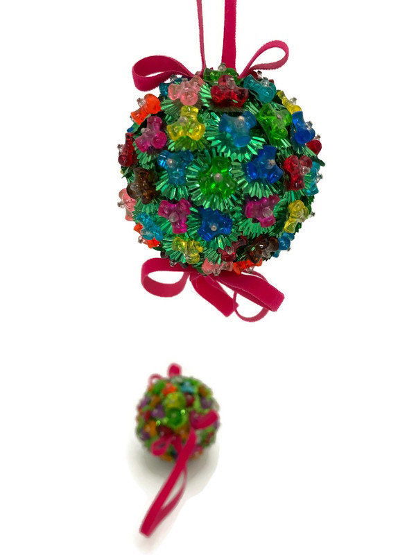 Vintage Beaded Green Christmas Ornaments - Set of 2 - Duckwells