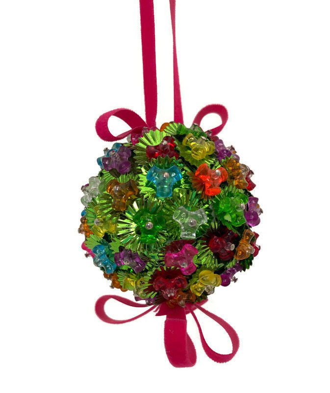 Vintage Beaded Green Christmas Ornaments - Set of 2 - Duckwells