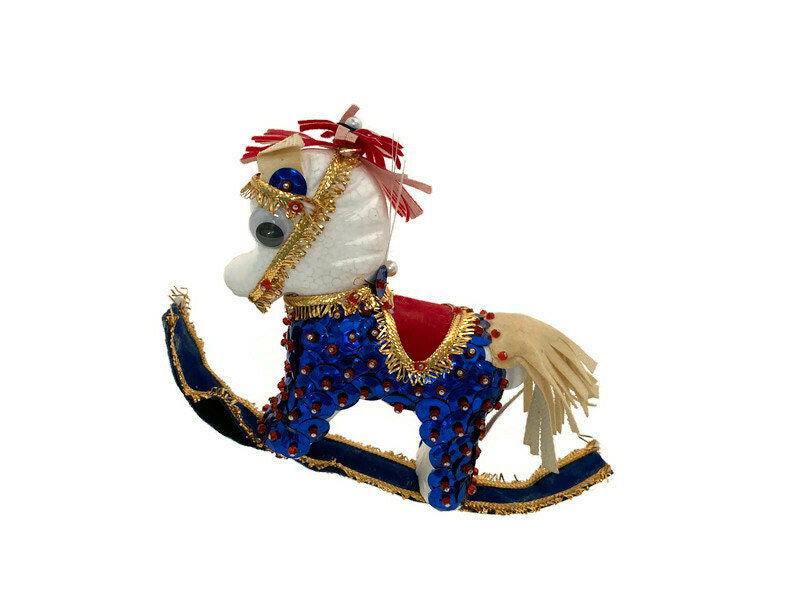 Vintage Beaded Sequin Rocking Horse Christmas Ornament - Duckwells