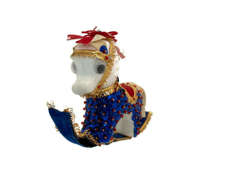 Vintage Beaded Sequin Rocking Horse Christmas Ornament - Duckwells