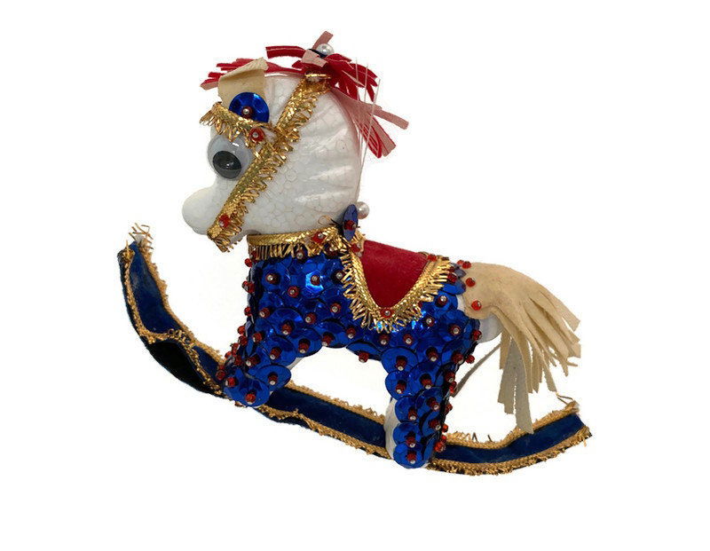 Vintage Beaded Sequin Rocking Horse Christmas Ornament - Duckwells