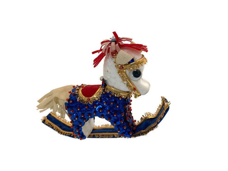Vintage Beaded Sequin Rocking Horse Christmas Ornament - Duckwells