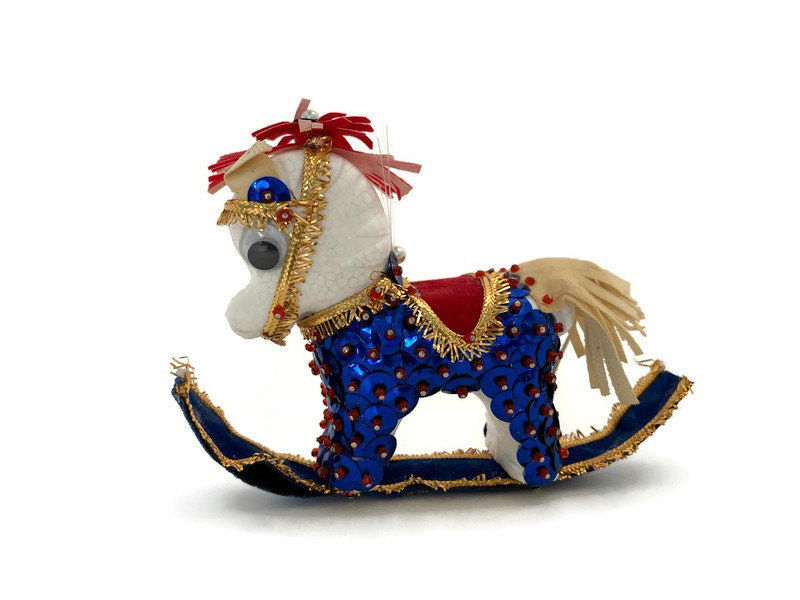 Vintage Beaded Sequin Rocking Horse Christmas Ornament - Duckwells