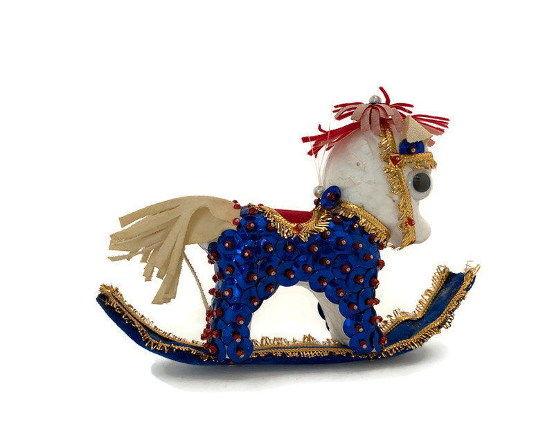 Vintage Beaded Sequin Rocking Horse Christmas Ornament - Duckwells