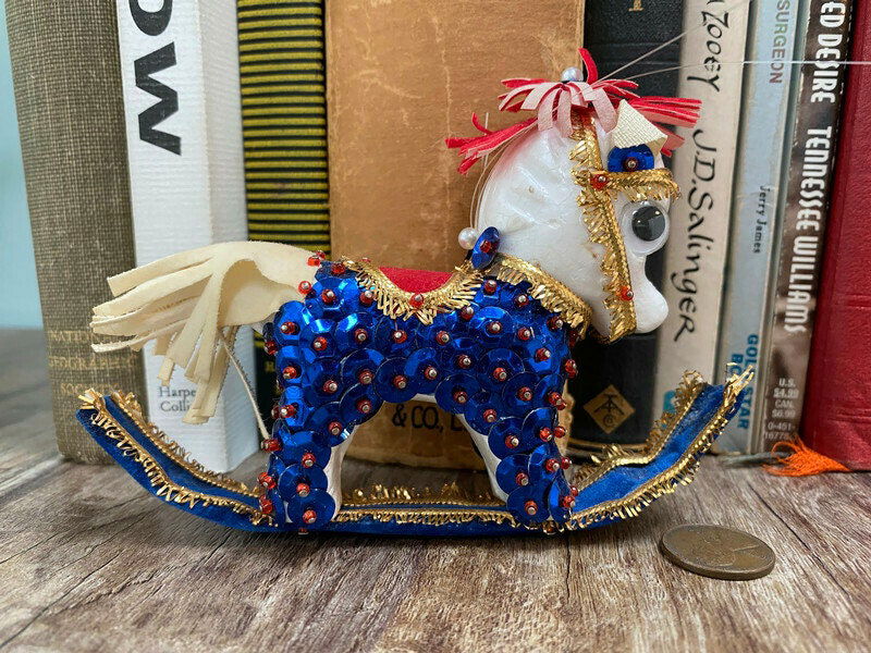 Vintage Beaded Sequin Rocking Horse Christmas Ornament - Duckwells