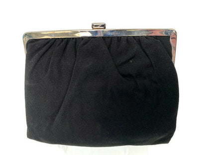 Vintage Black Purse -  Silver Hinged Frame and Folding Handle - Duckwells