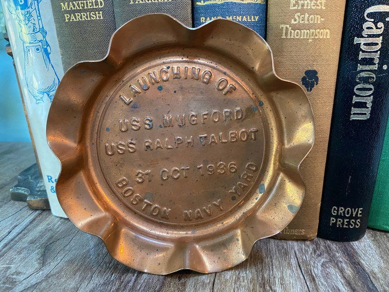 Vintage Boston Navy Yard 1936 Boat Launching Souvenir Copper Dish - Duckwells