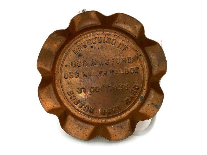 Vintage Boston Navy Yard 1936 Boat Launching Souvenir Copper Dish - Duckwells