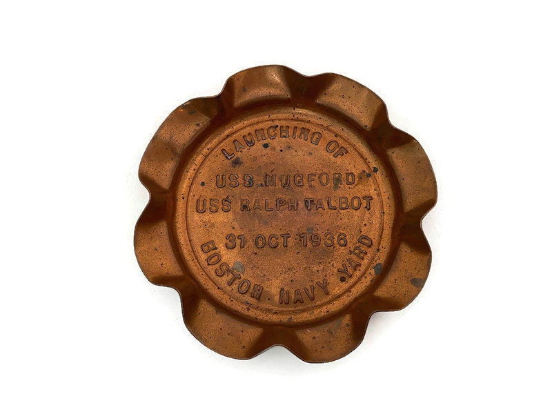 Vintage Boston Navy Yard 1936 Boat Launching Souvenir Copper Dish - Duckwells