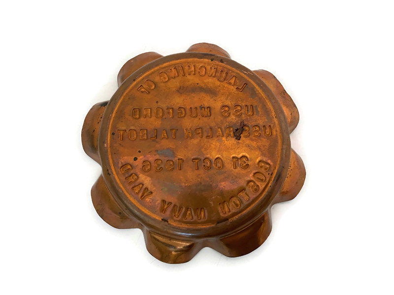 Vintage Boston Navy Yard 1936 Boat Launching Souvenir Copper Dish - Duckwells
