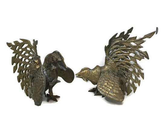 Vintage Brass Fighting Cocks Figurines - Duckwells