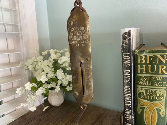 Vintage Brass Spring Balance Hanging Hook Scale at Duckwells