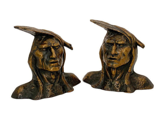 Vintage Bronze Indian Warrior bookends at Duckwells