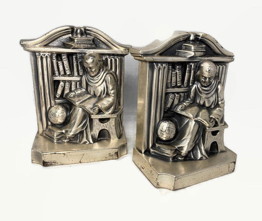 Vintage Cast Metal Scholar Bookends at Duckwells