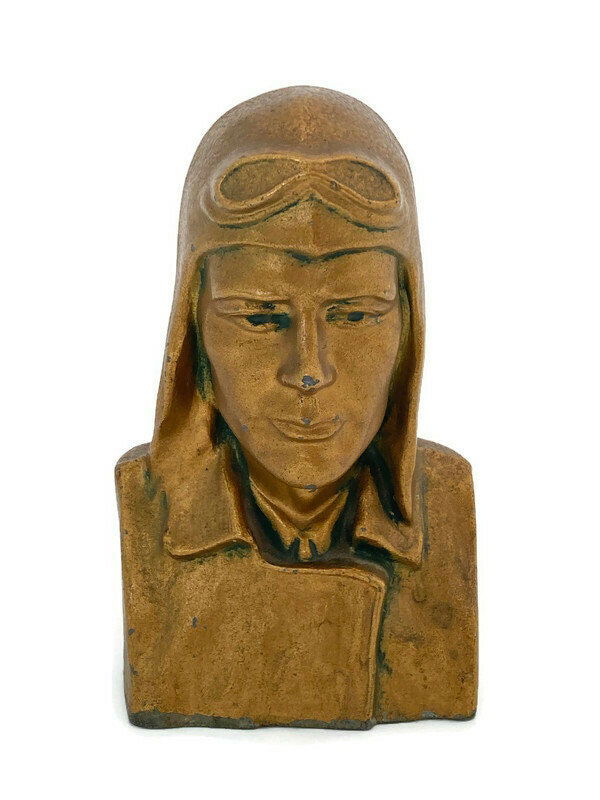 Vintage Charles Lindbergh Metal Bust Figurine - Duckwells
