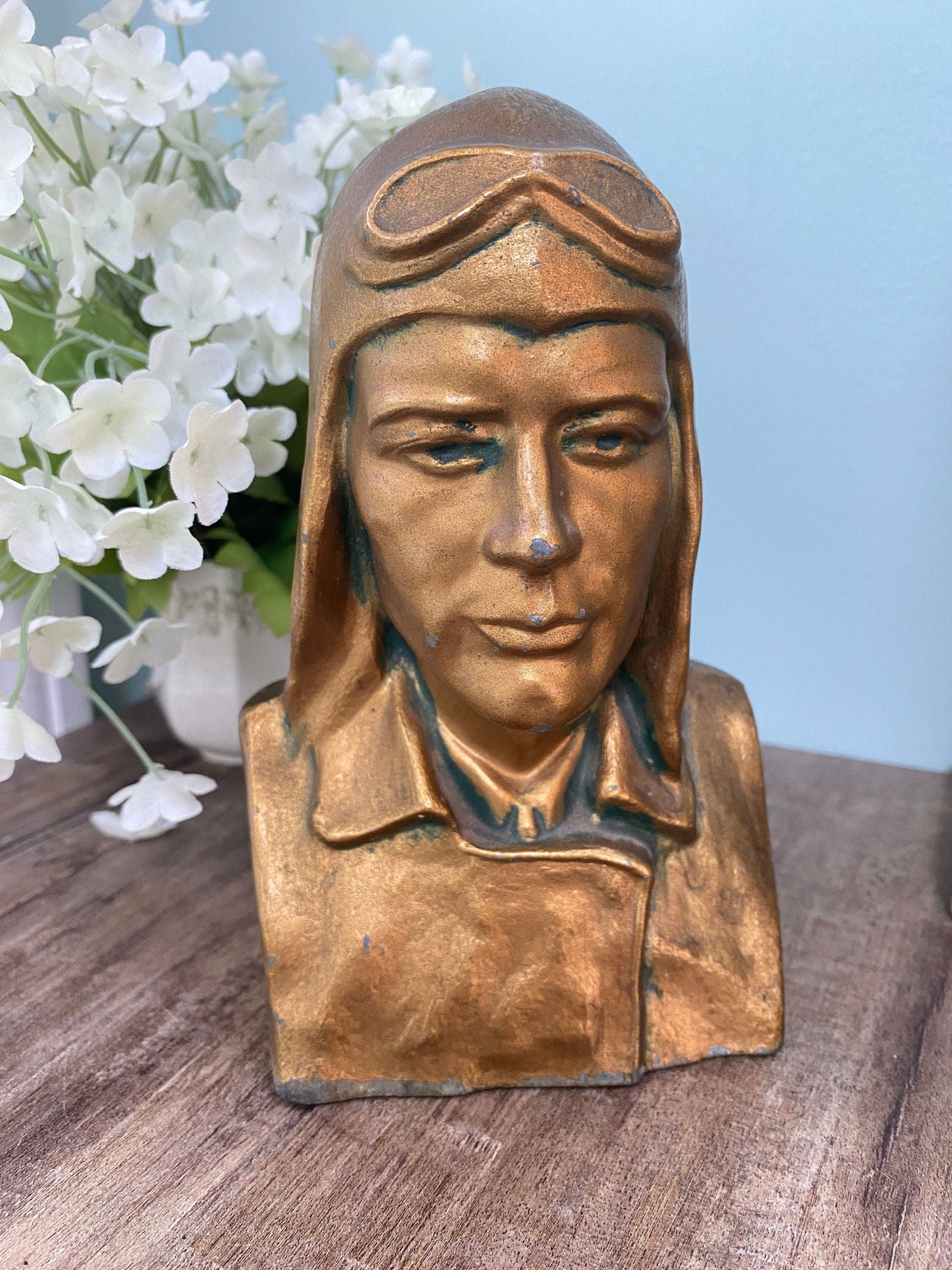 Vintage Charles Lindbergh Metal Bust Figurine - Duckwells
