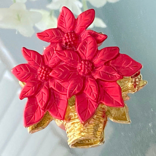 Vintage Christmas Poinsettia Pin Brooch by Tona - Duckwells