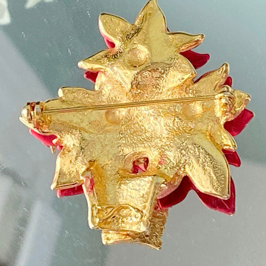 Vintage Christmas Poinsettia Pin Brooch by Tona - Duckwells