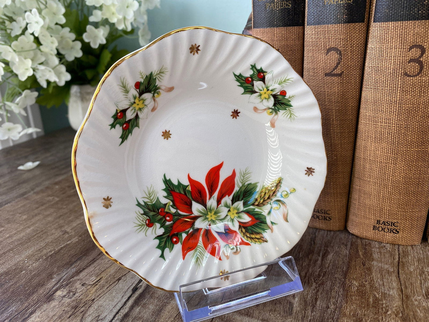 Vintage Christmas Small Bowl by Royalty English Fine Bone China in the Noel Pattern - Duckwells