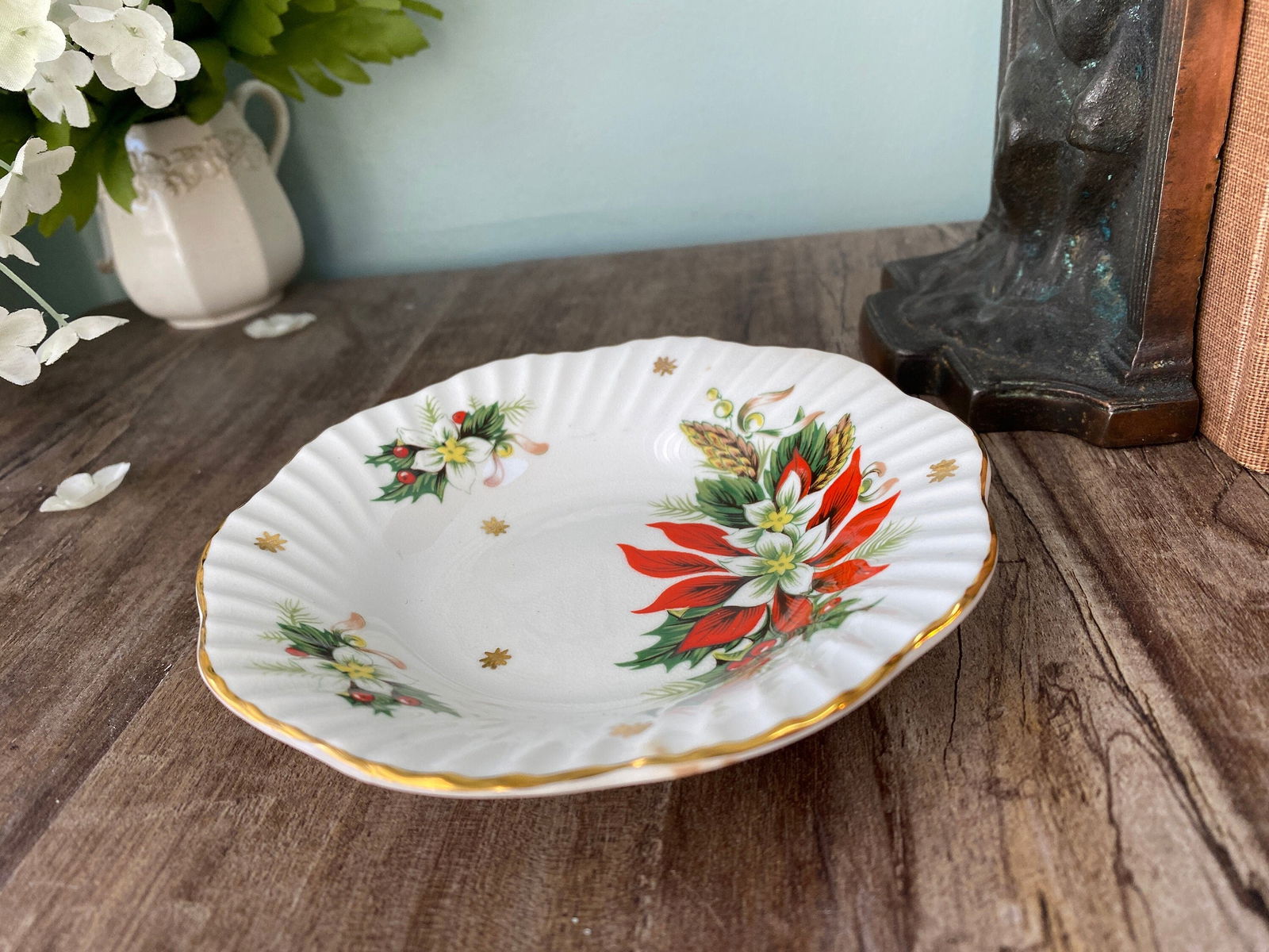 Vintage Christmas Small Bowl by Royalty English Fine Bone China in the Noel Pattern - Duckwells