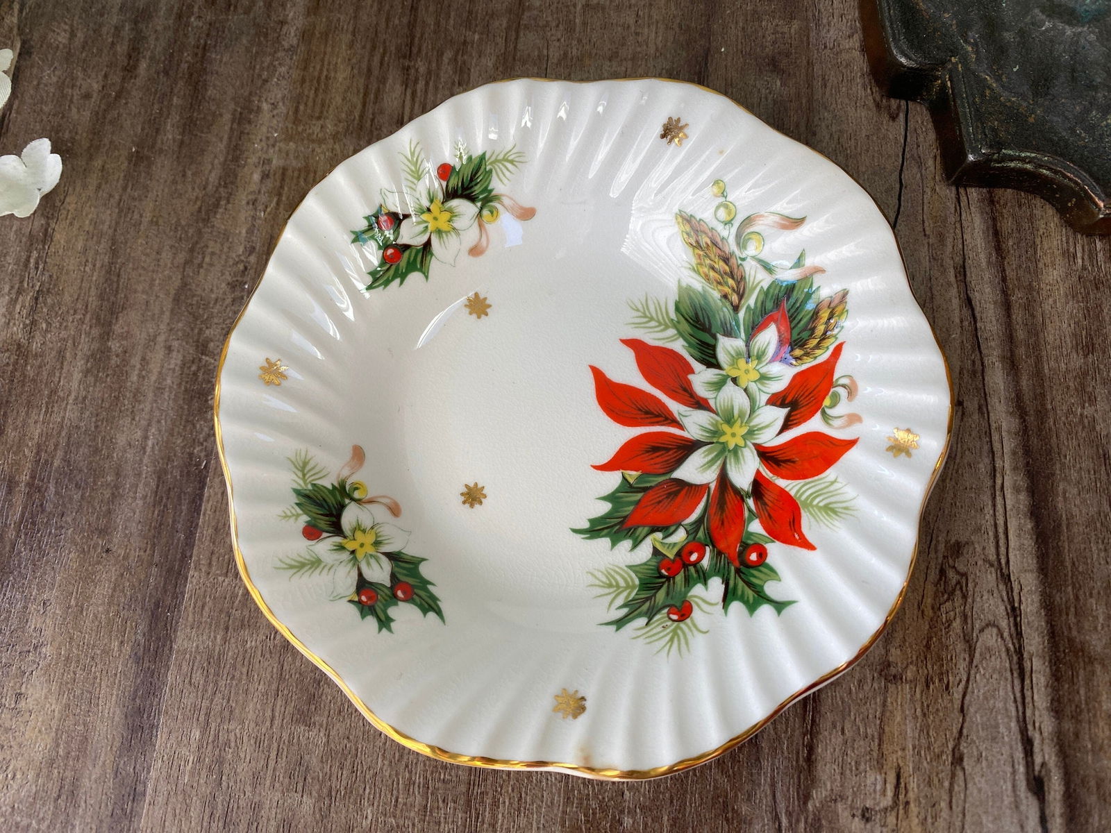 Vintage Christmas Small Bowl by Royalty English Fine Bone China in the Noel Pattern - Duckwells