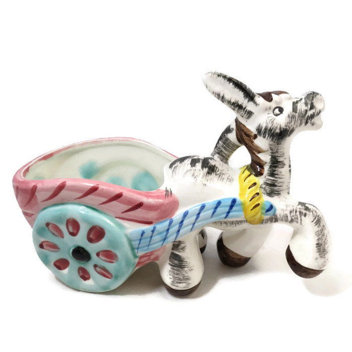 plastic donkey planter Vintage Donkey Cart Ceramic Planter – Duckwells