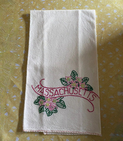 Vintage Embroidered Massachusetts Kitchen Towel at Duckwells