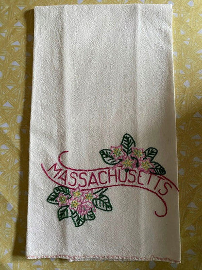 Vintage Embroidered Massachusetts Kitchen Towel at Duckwells