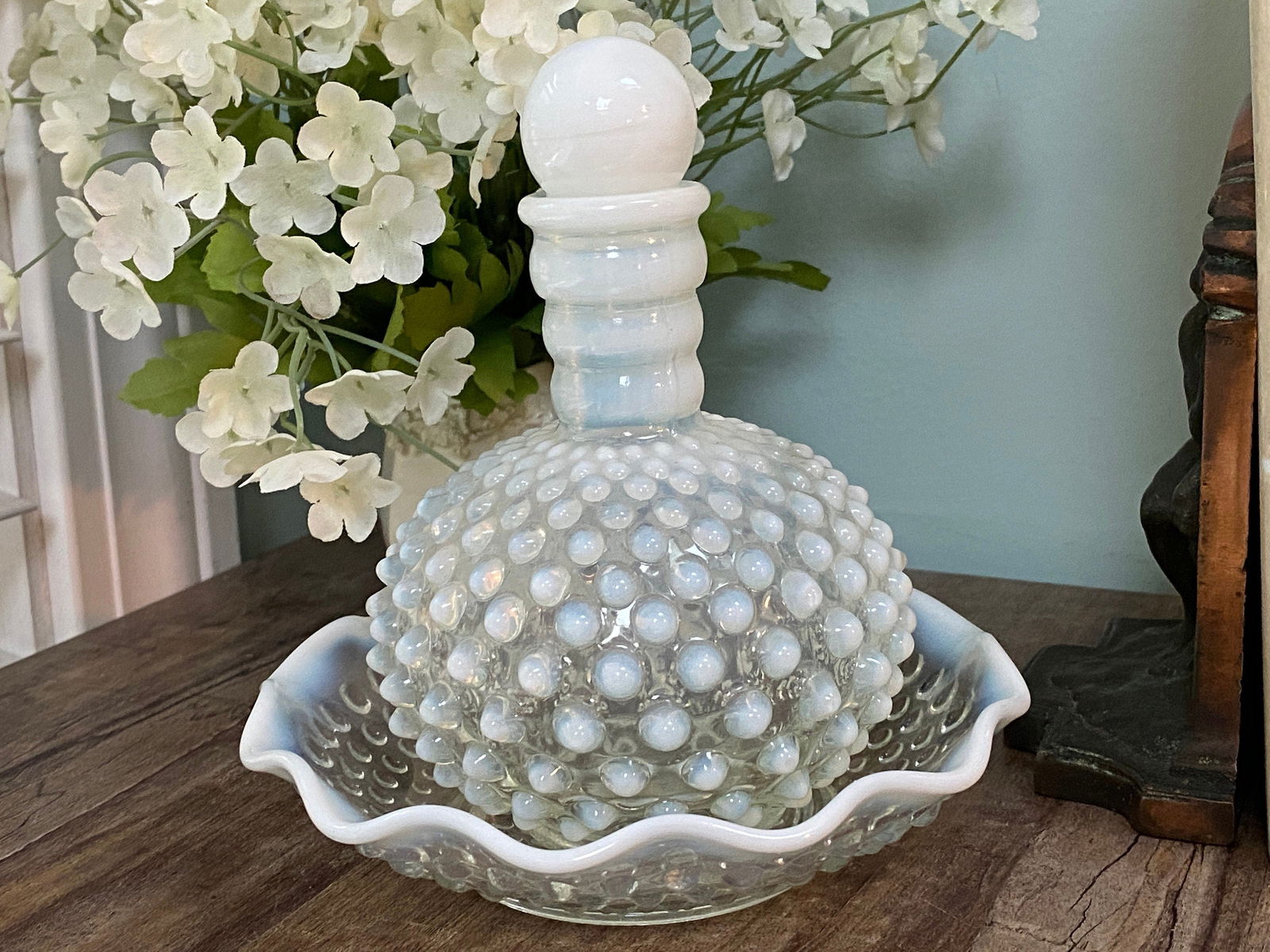 激安な Hobnail Fenton Vintage Opalescent Duckwells – Bowl with Bottle その他