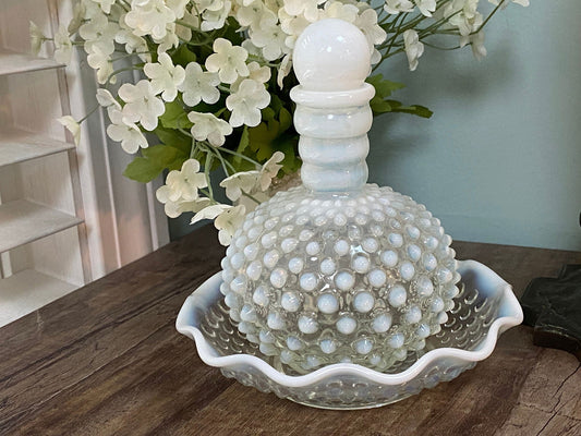 Vintage Fenton Hobnail Opalescent Bottle with Bowl - Duckwells