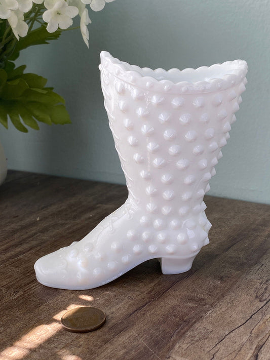 Vintage Fenton Milk Glass Hobnail Boot at Duckwells