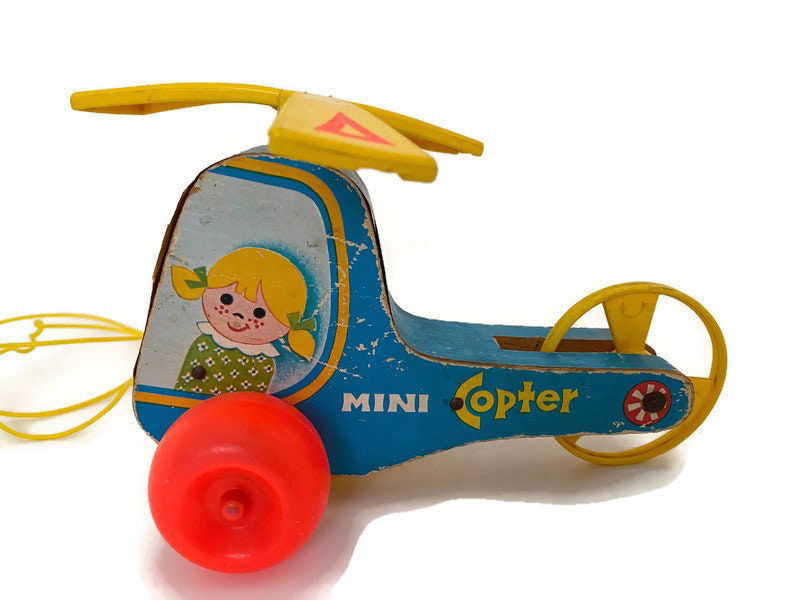 Vintage Fisher Price Mini Copter Wood Pull Toy - Duckwells