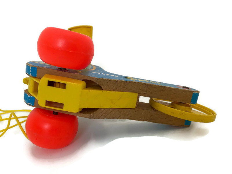 Vintage Fisher Price Mini Copter Wood Pull Toy - Duckwells