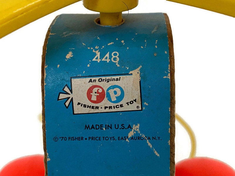 Vintage Fisher Price Mini Copter Wood Pull Toy - Duckwells