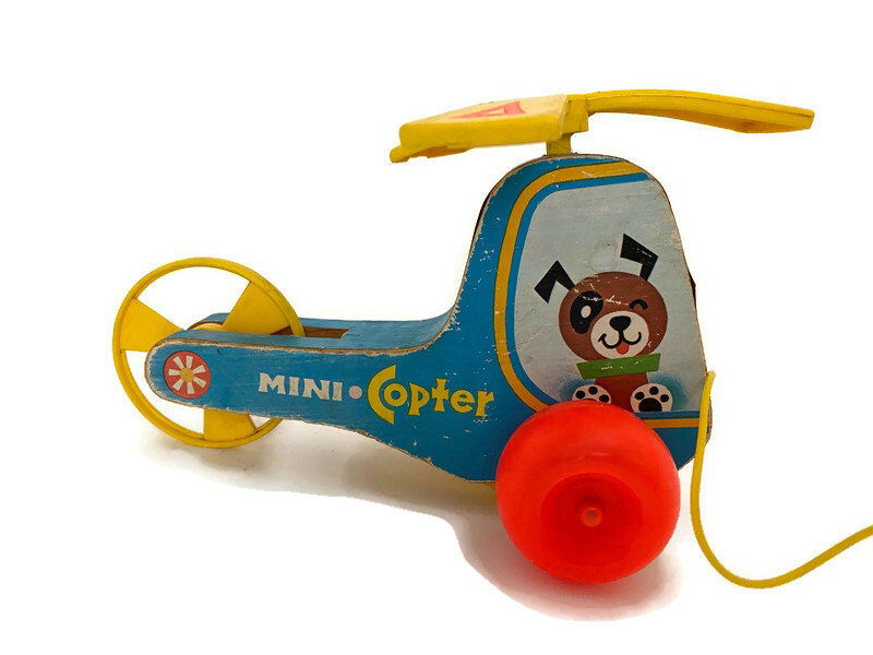 Vintage Fisher Price Mini Copter Wood Pull Toy - Duckwells