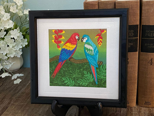 Vintage Framed Embroidered Tropical Bird Wall Art Home Decor at Duckwells