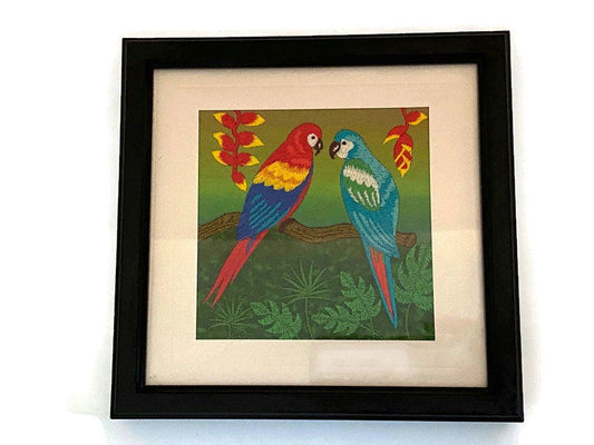 Vintage Framed Embroidered Tropical Bird Wall Art Home Decor at Duckwells