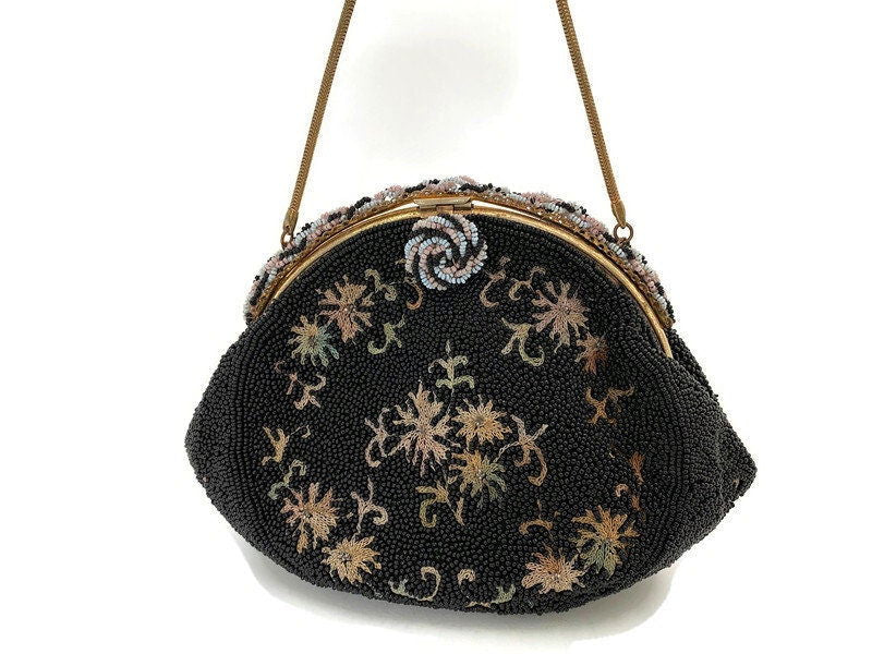 Vintage French Floral Beaded Purse - Duckwells