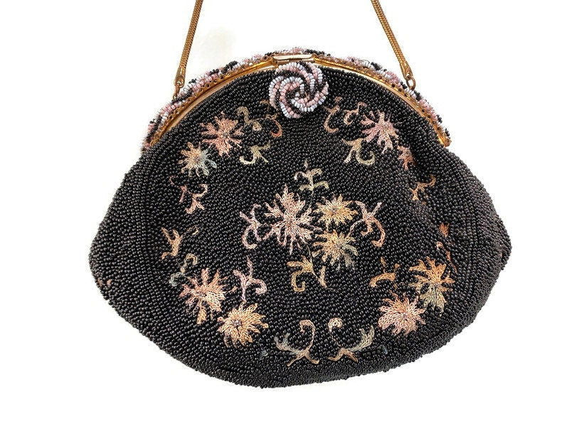 Vintage French Floral Beaded Purse - Duckwells