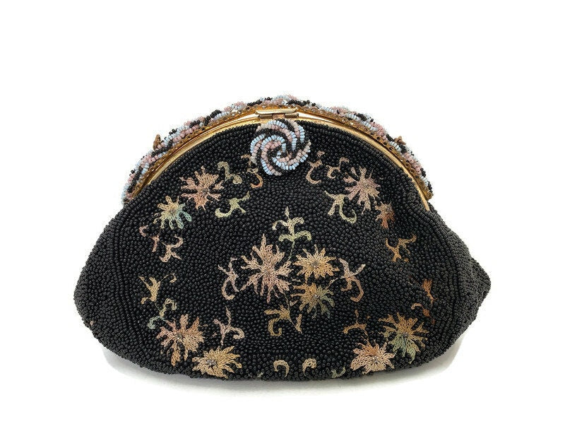 Vintage French Floral Beaded Purse - Duckwells