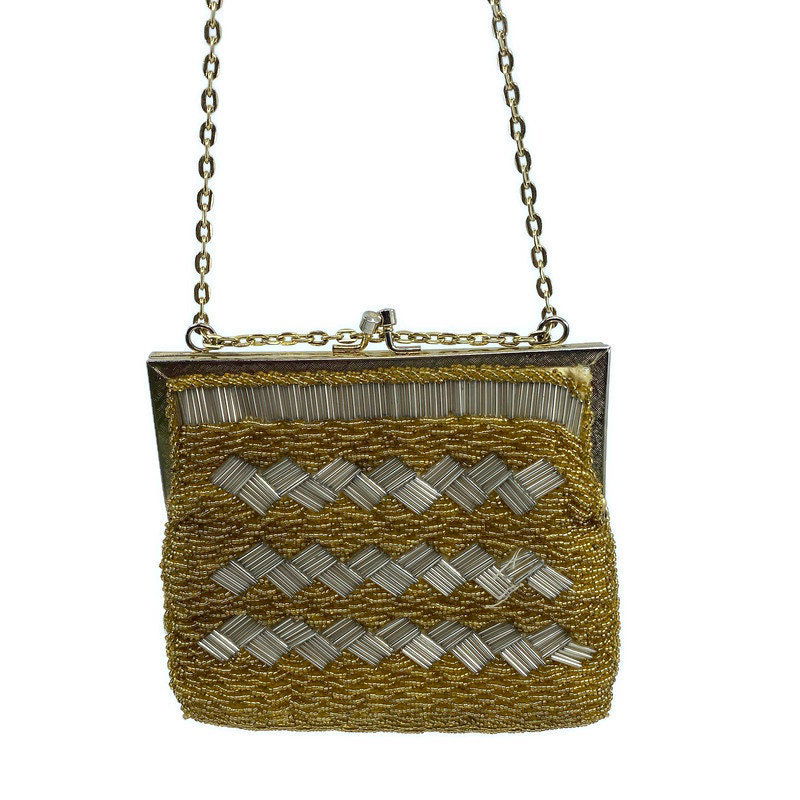 Vintage Gold Beaded Purse Made in Hong Kong - Duckwells